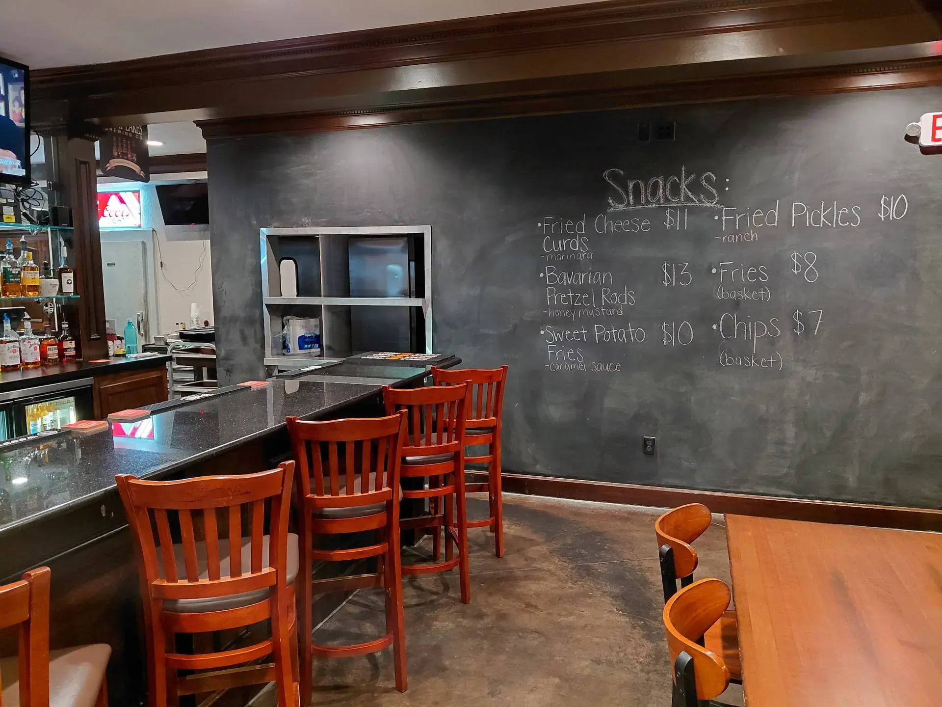 The bar and snack chalkboard.